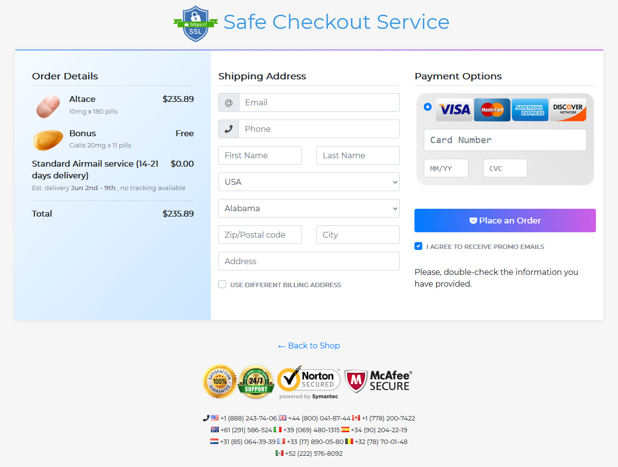 24 Meds Online secure checkout page