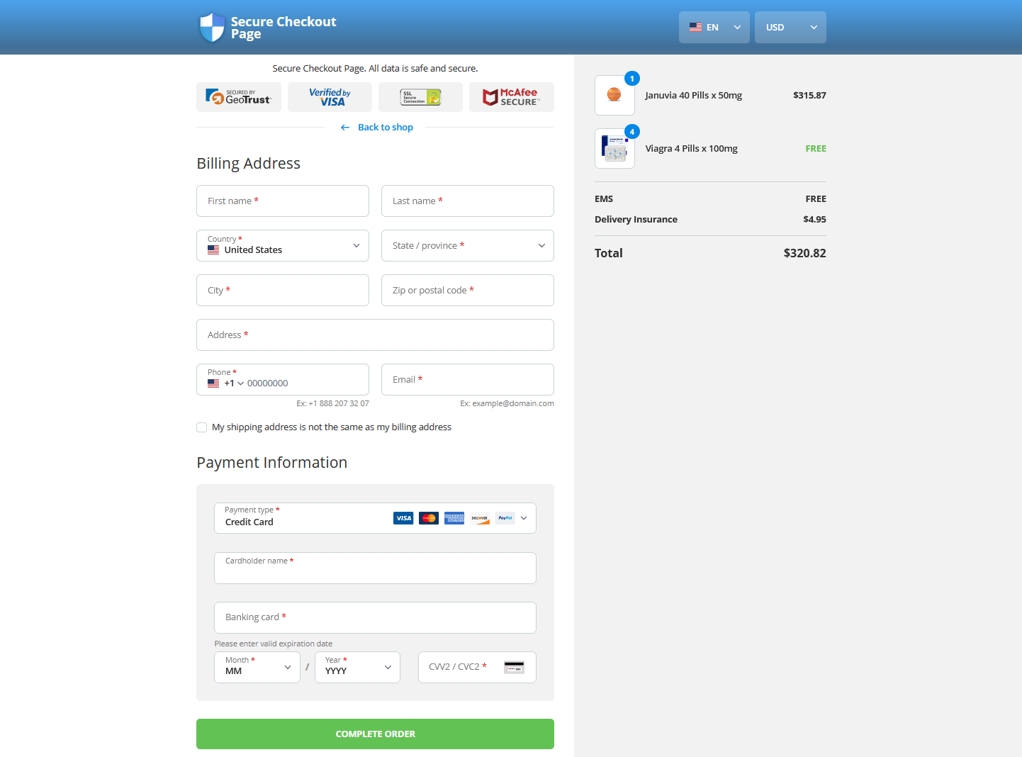 365CarePrime secure checkout page