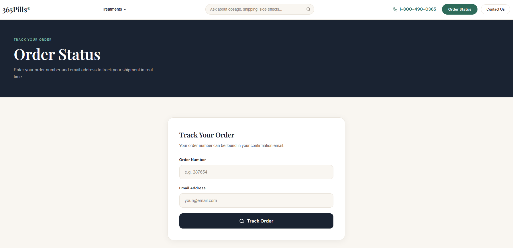 365Pills order tracking interface