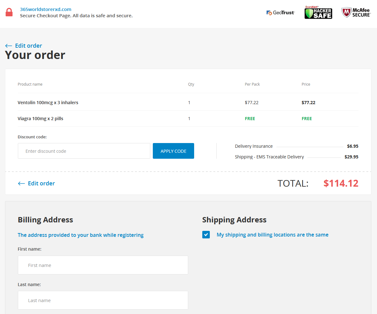 365WorldStoreRxD secure checkout page