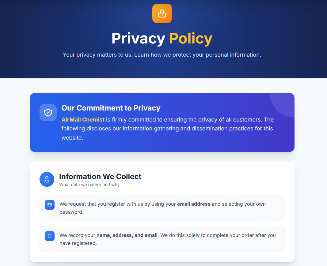 AirMailChemist customer support and policy pages