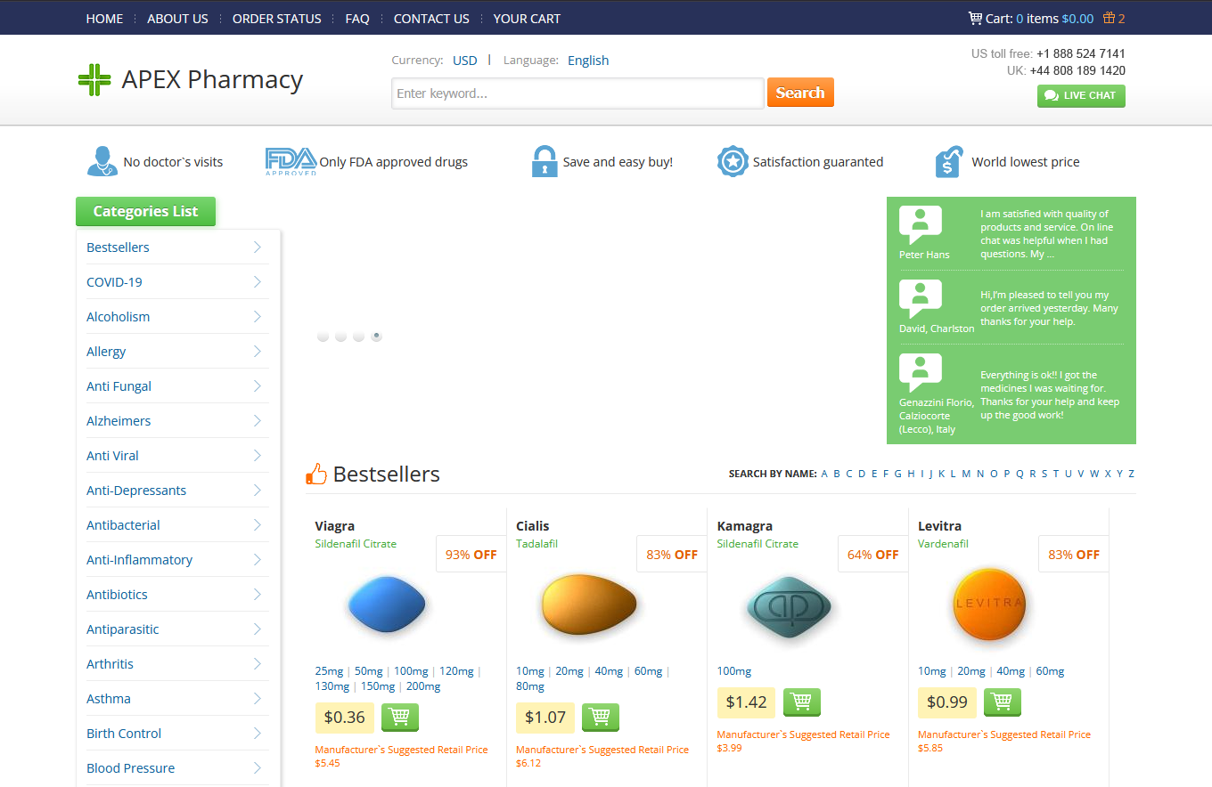 ApexOnlinePharmacy homepage layout