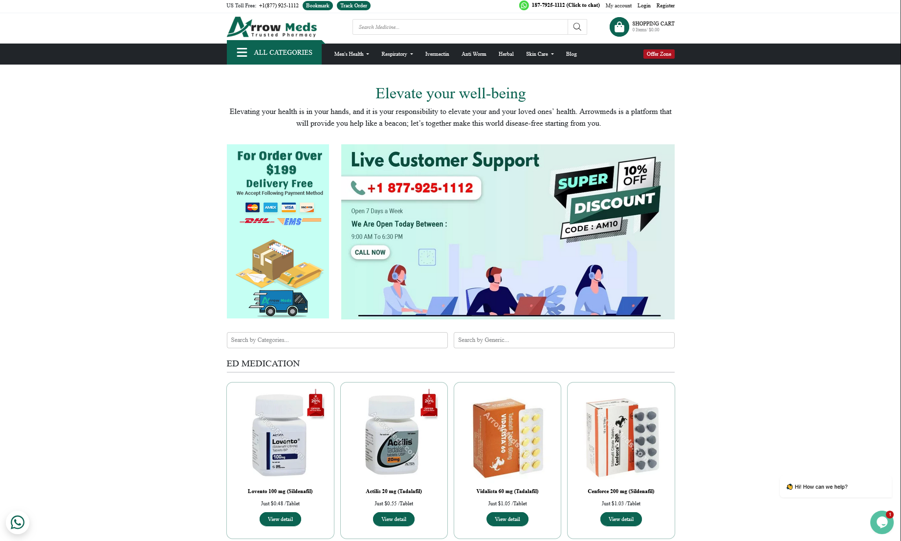 ArrowMeds homepage interface