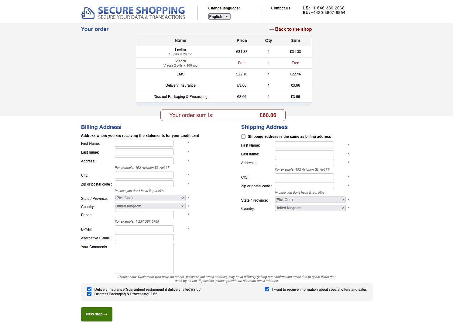 Awc Drugstore checkout and security page