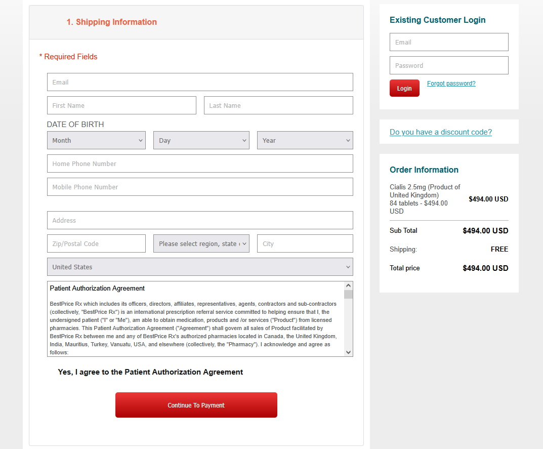 BestPriceRx checkout and prescription page