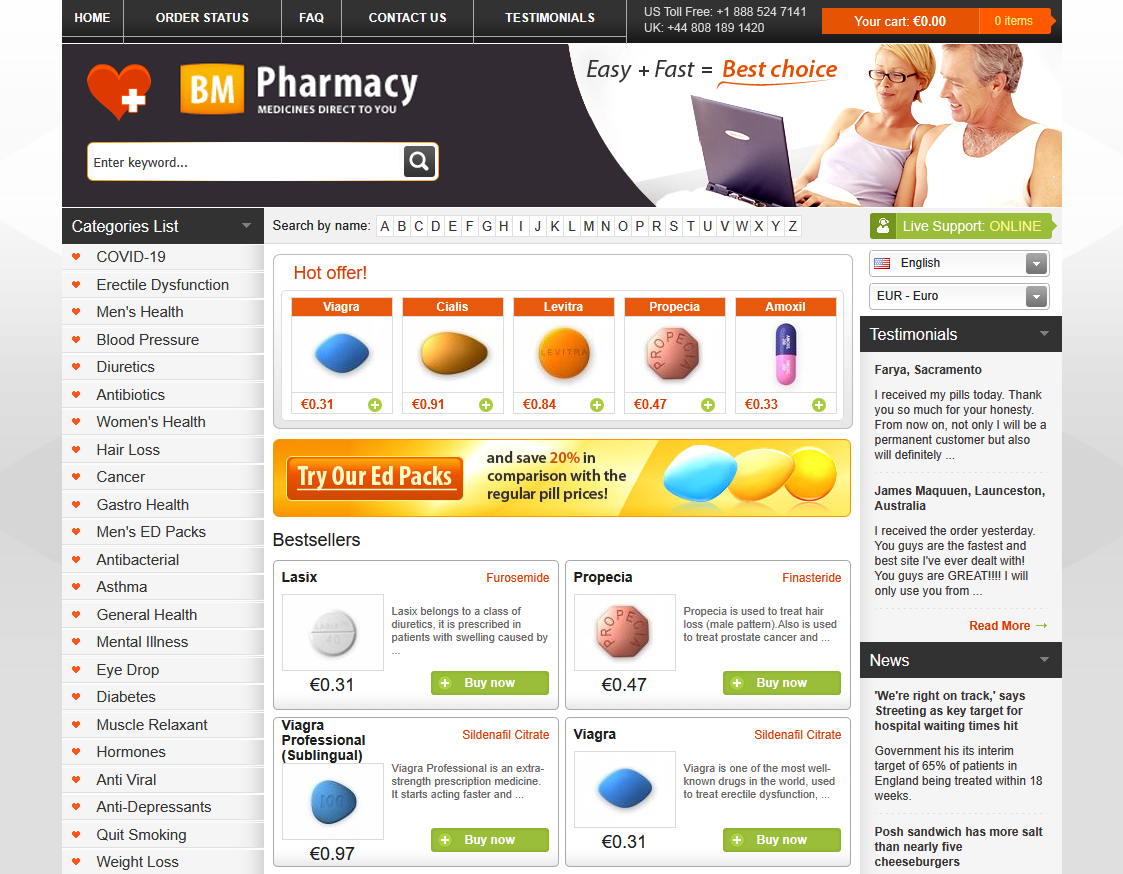 BmPharmacy homepage layout
