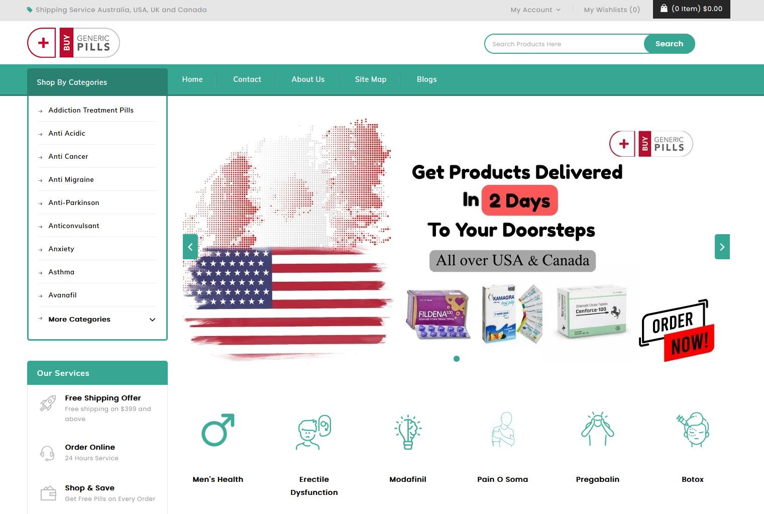 BuyGenericPills homepage layout