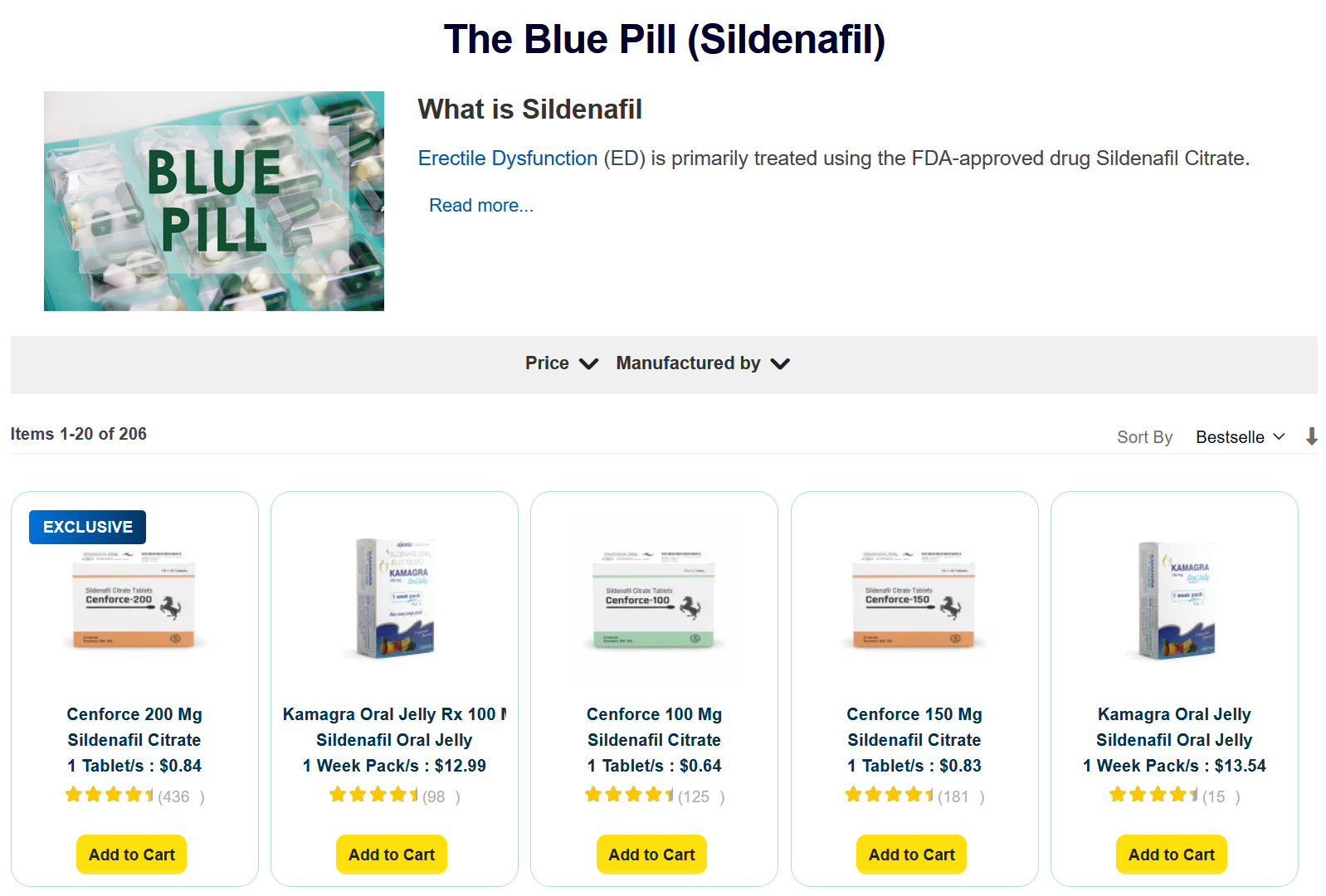 Product listing page with filters