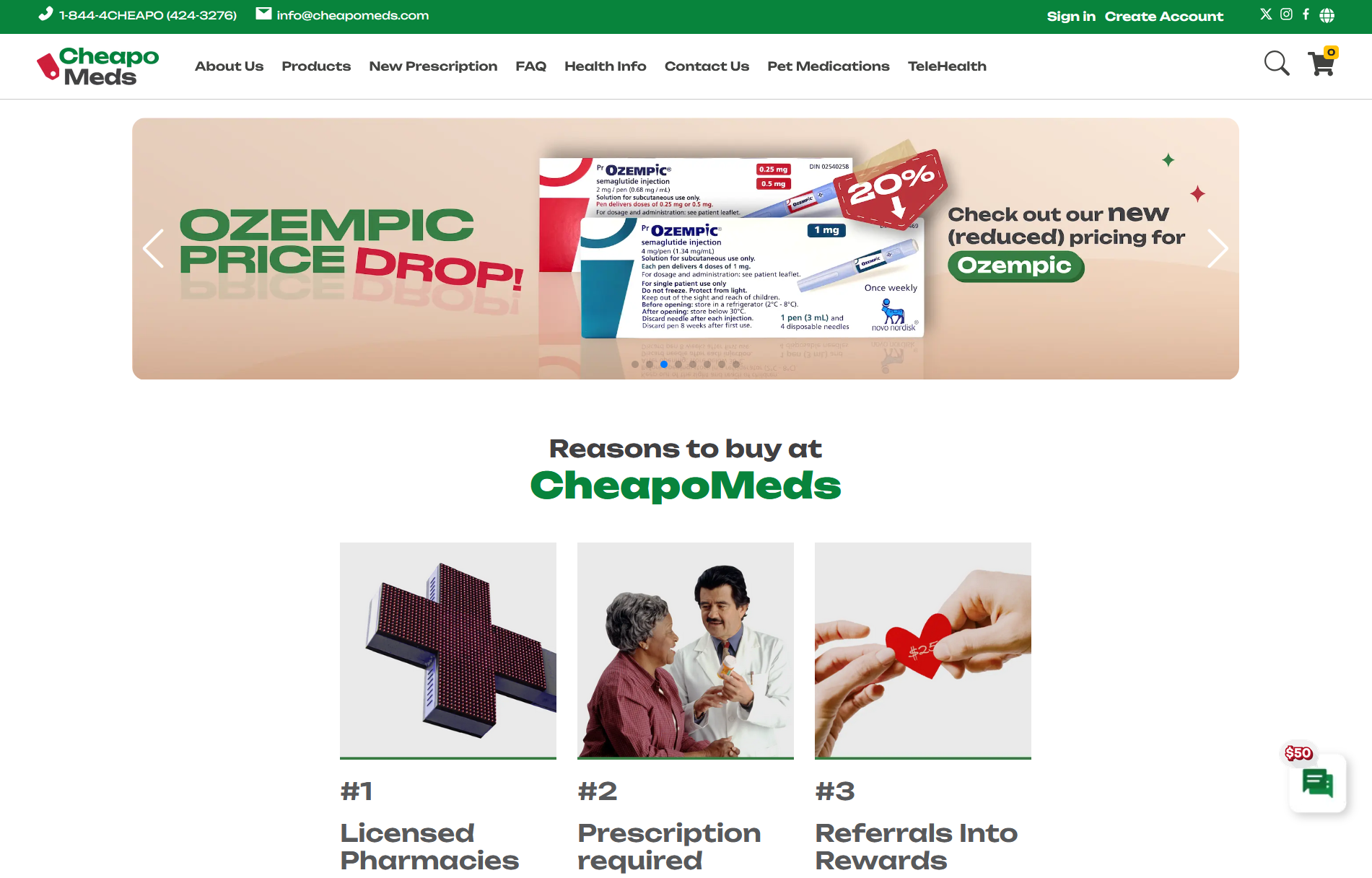 CheapoMeds homepage interface