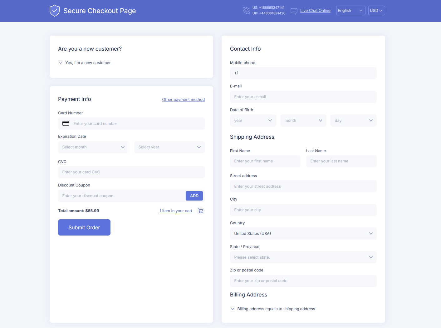 CsMedcenter secure checkout interface