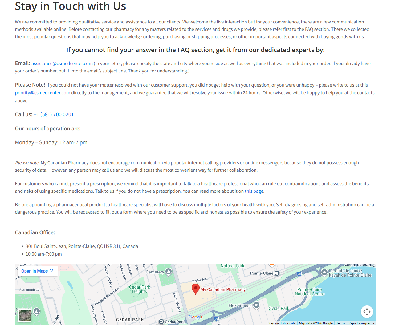 CsMedcenter customer support and policy hub