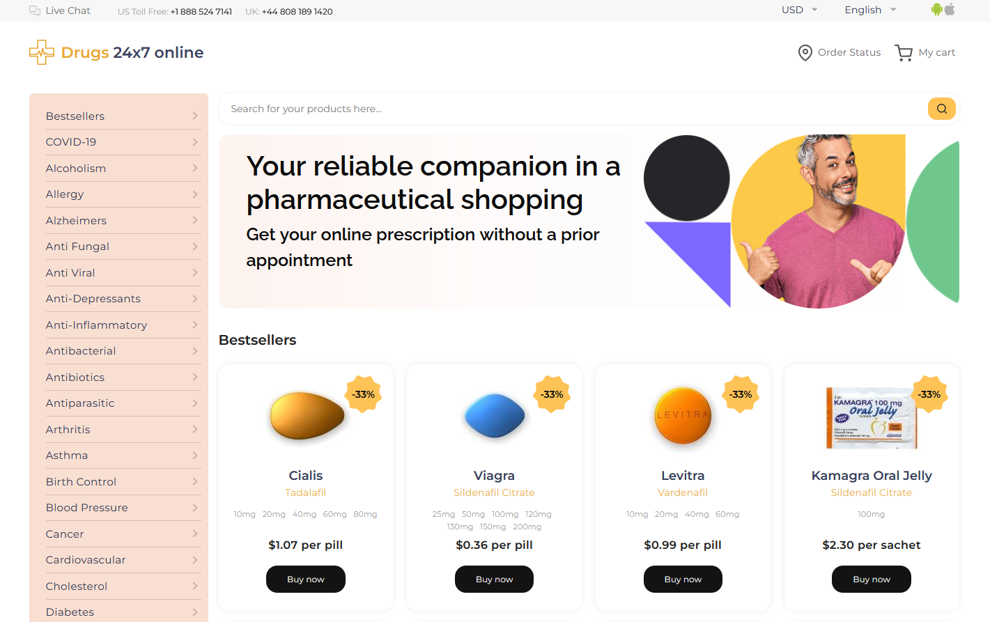 Drugs247 homepage layout