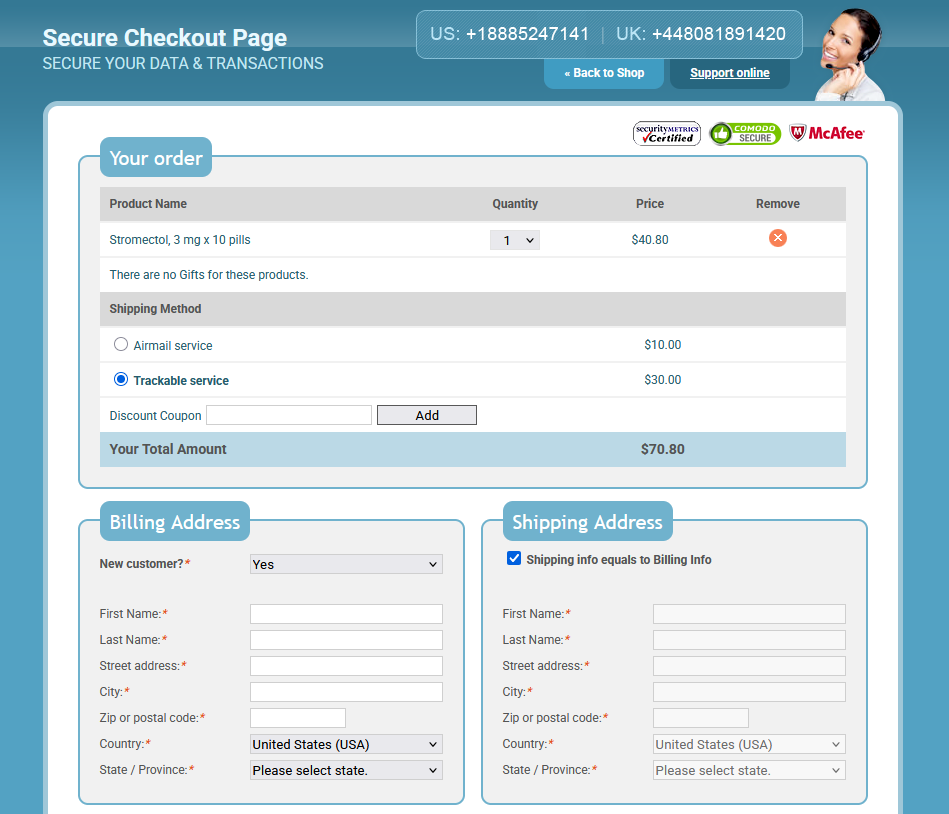EasyBuyMeds checkout page interface