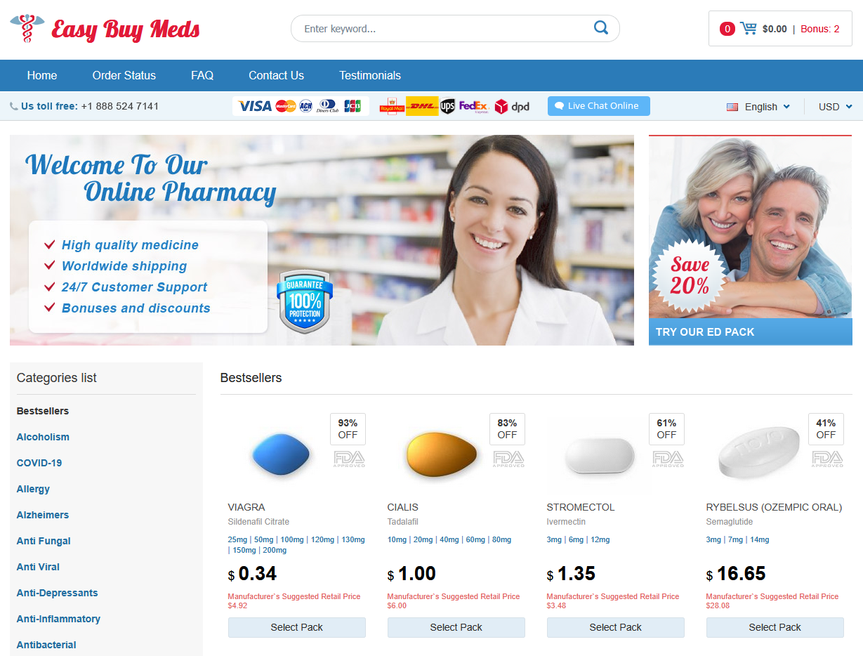 EasyBuyMeds homepage layout