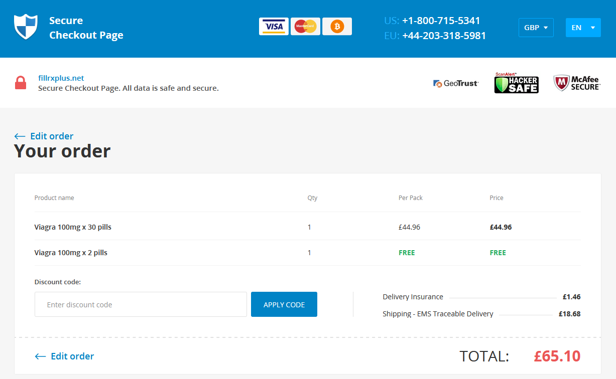 FillRXPlus checkout and cart interface