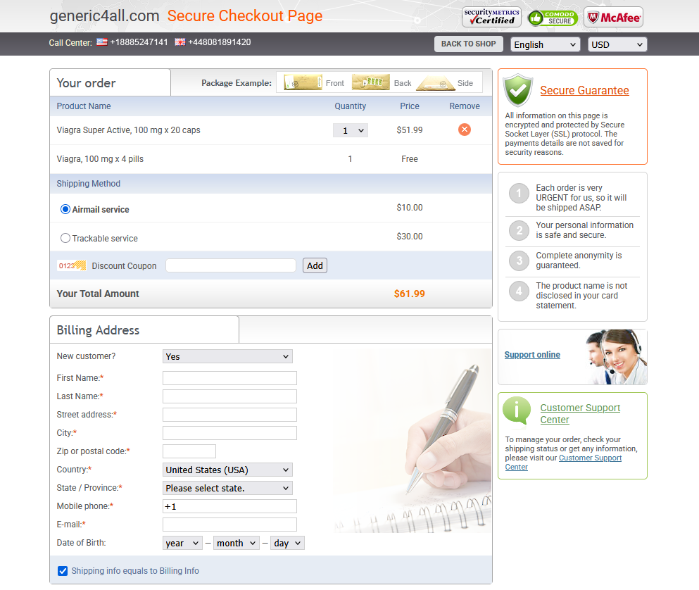 Generic4All checkout and payment page