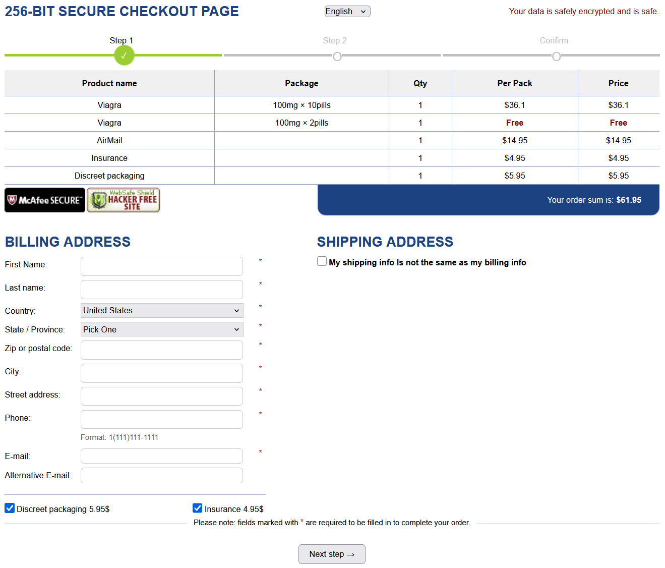 Checkout process on GenericsMall