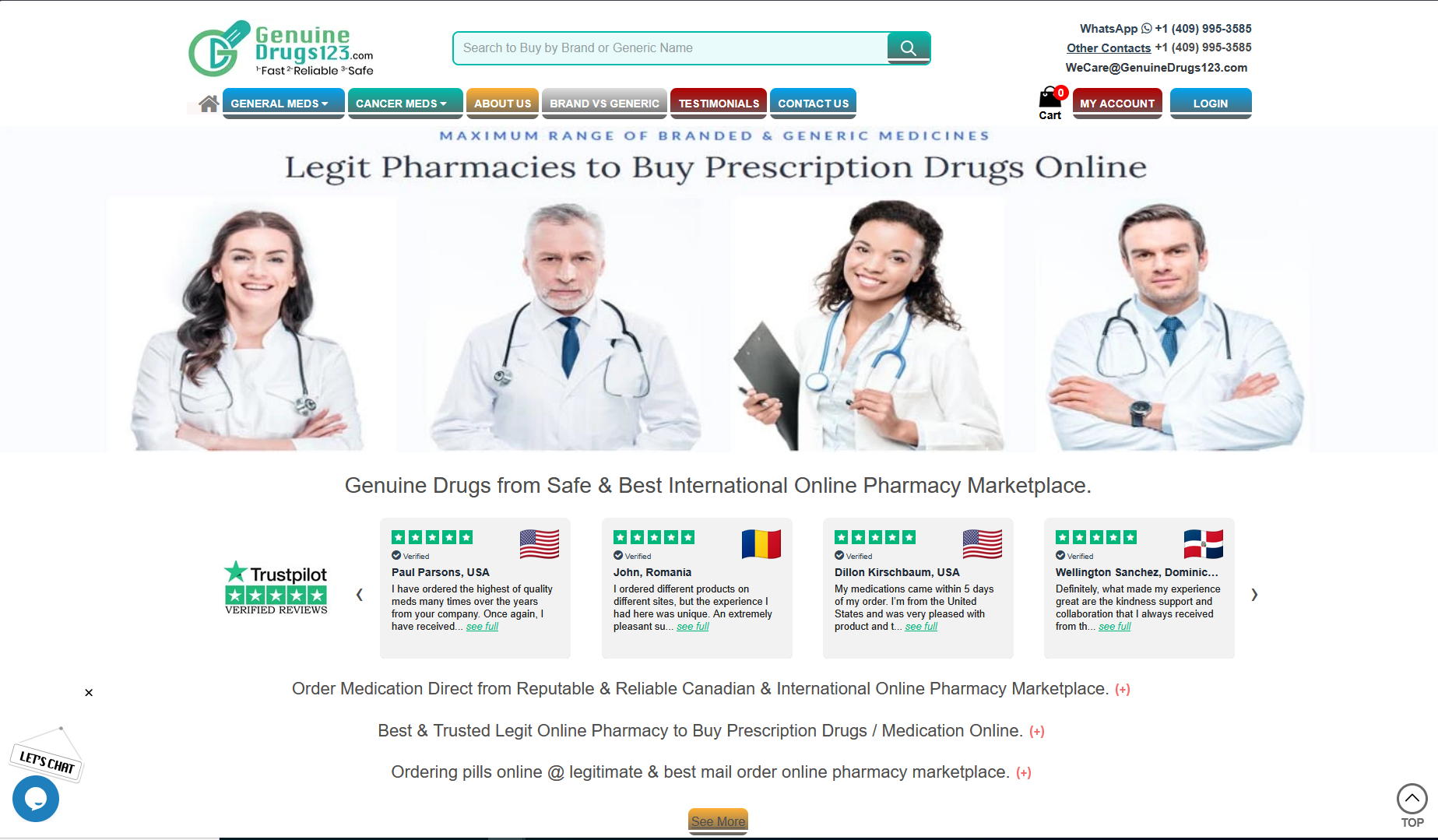 GenuineDrugs123 homepage layout