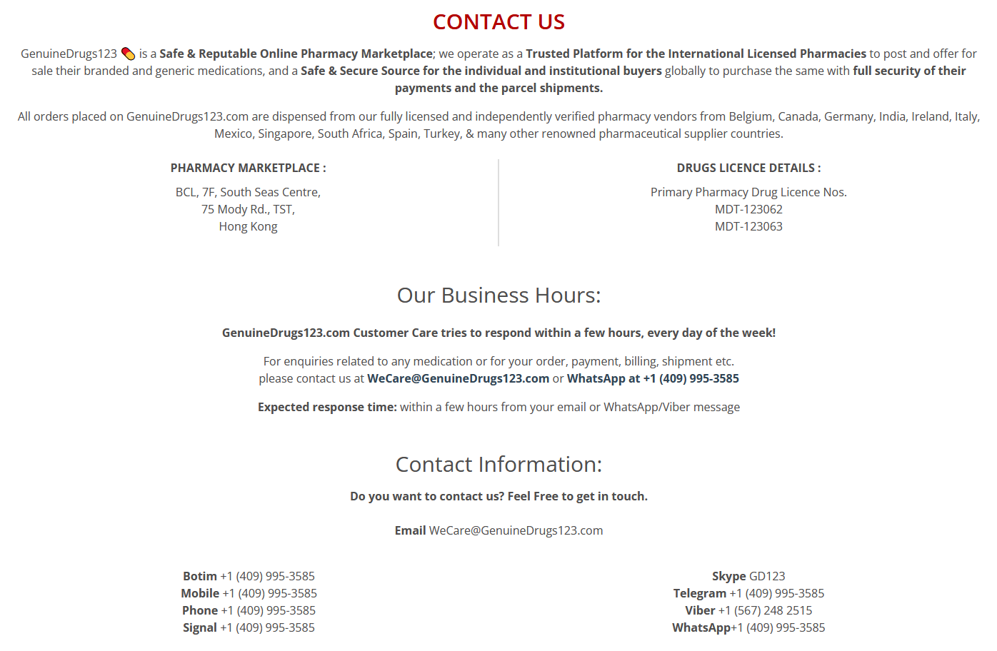 GenuineDrugs123 customer support interface