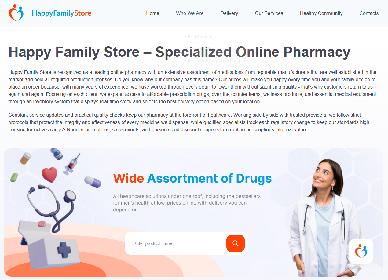 Happy Family Store Rx homepage layout