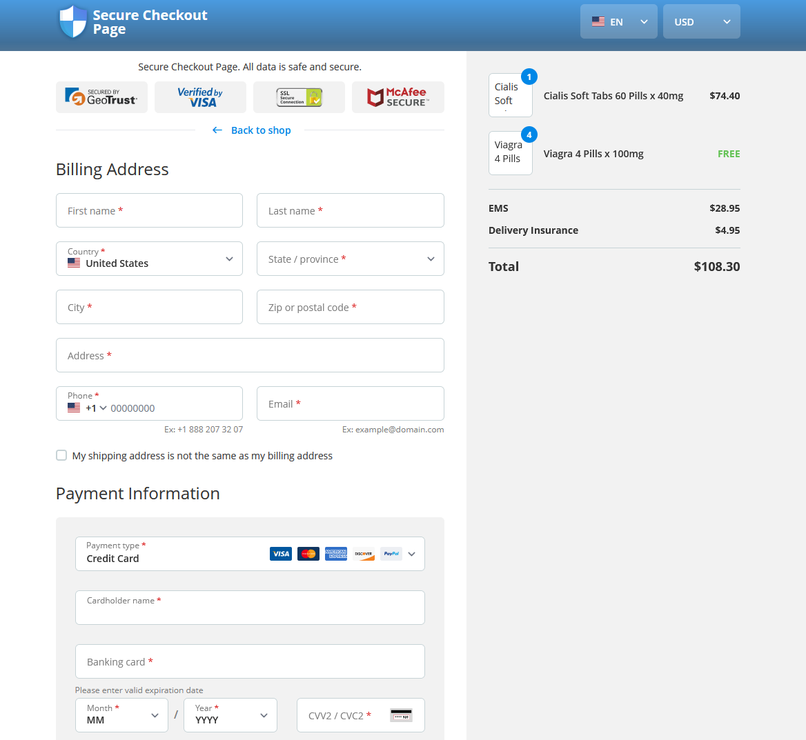 HealthWorldCp secure checkout interface