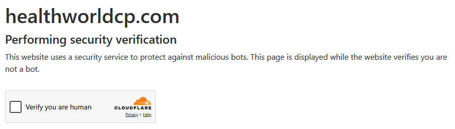HealthWorldCp homepage security verification