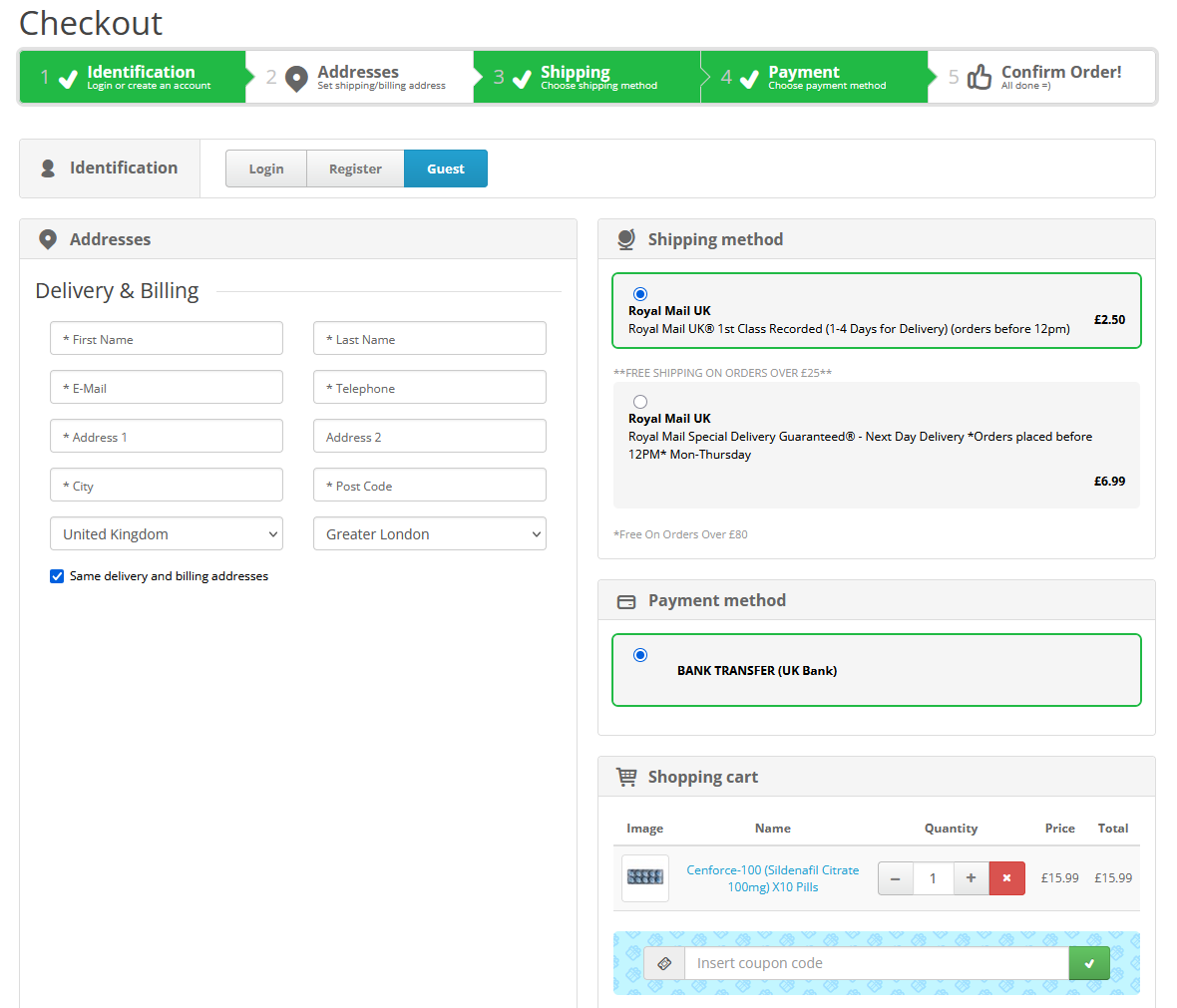 Checkout process interface