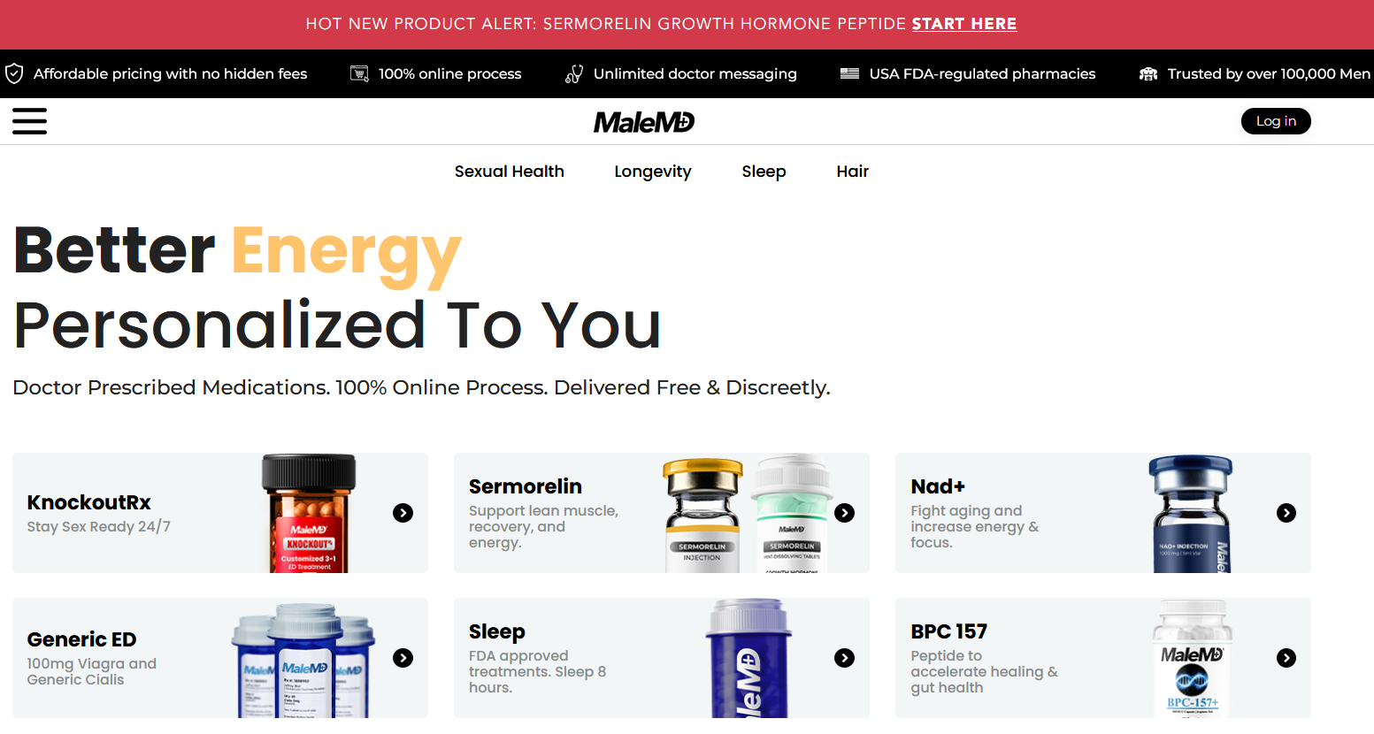 MaleMD homepage interface