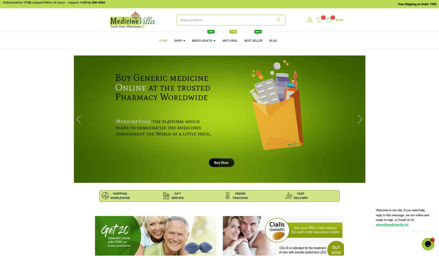 MedicineVilla homepage interface