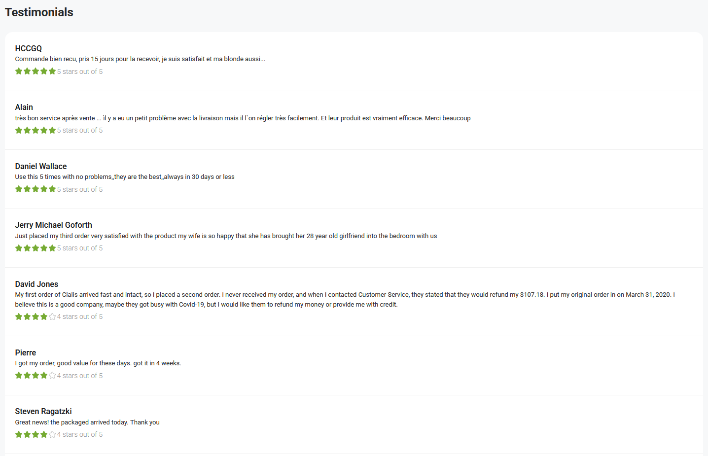 MedicinOnline customer testimonials and reviews section interface