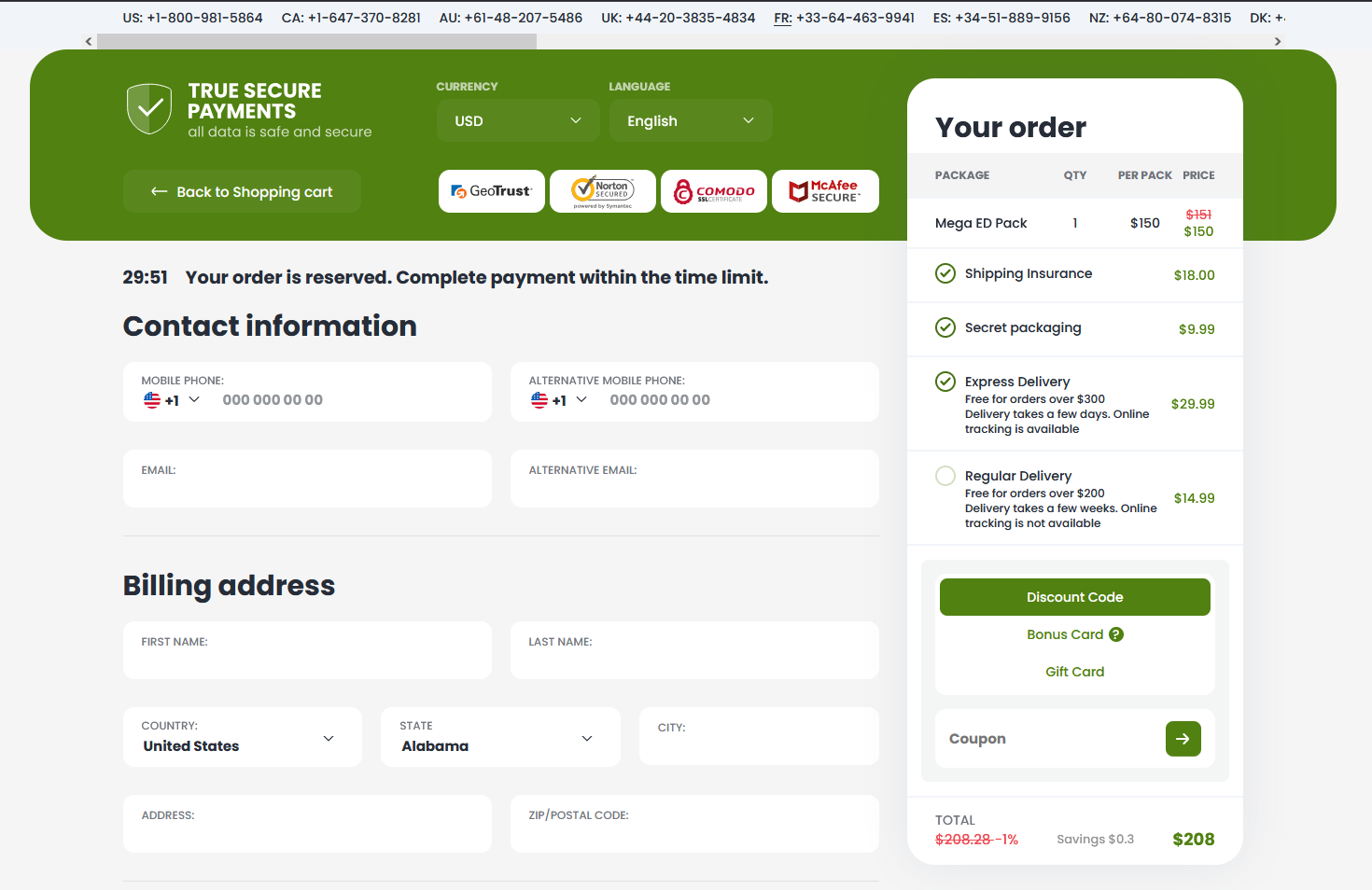MedInTop secure checkout page