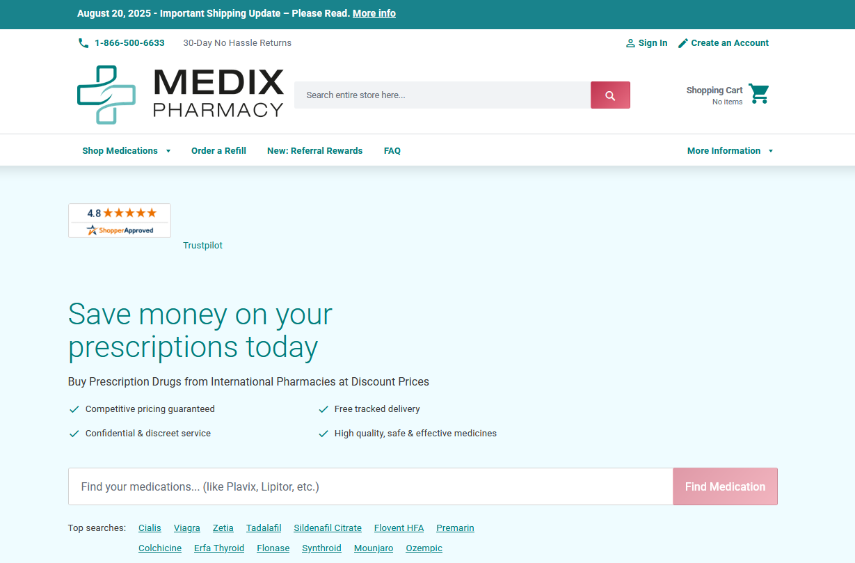 MedixRx homepage interface