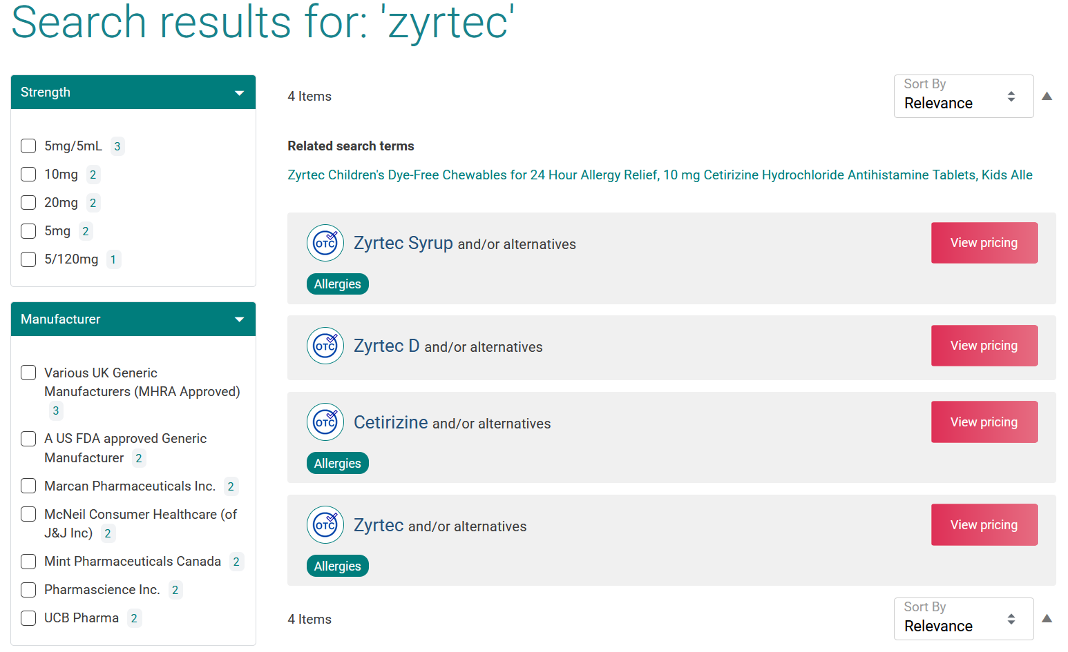 MedixRx product search page
