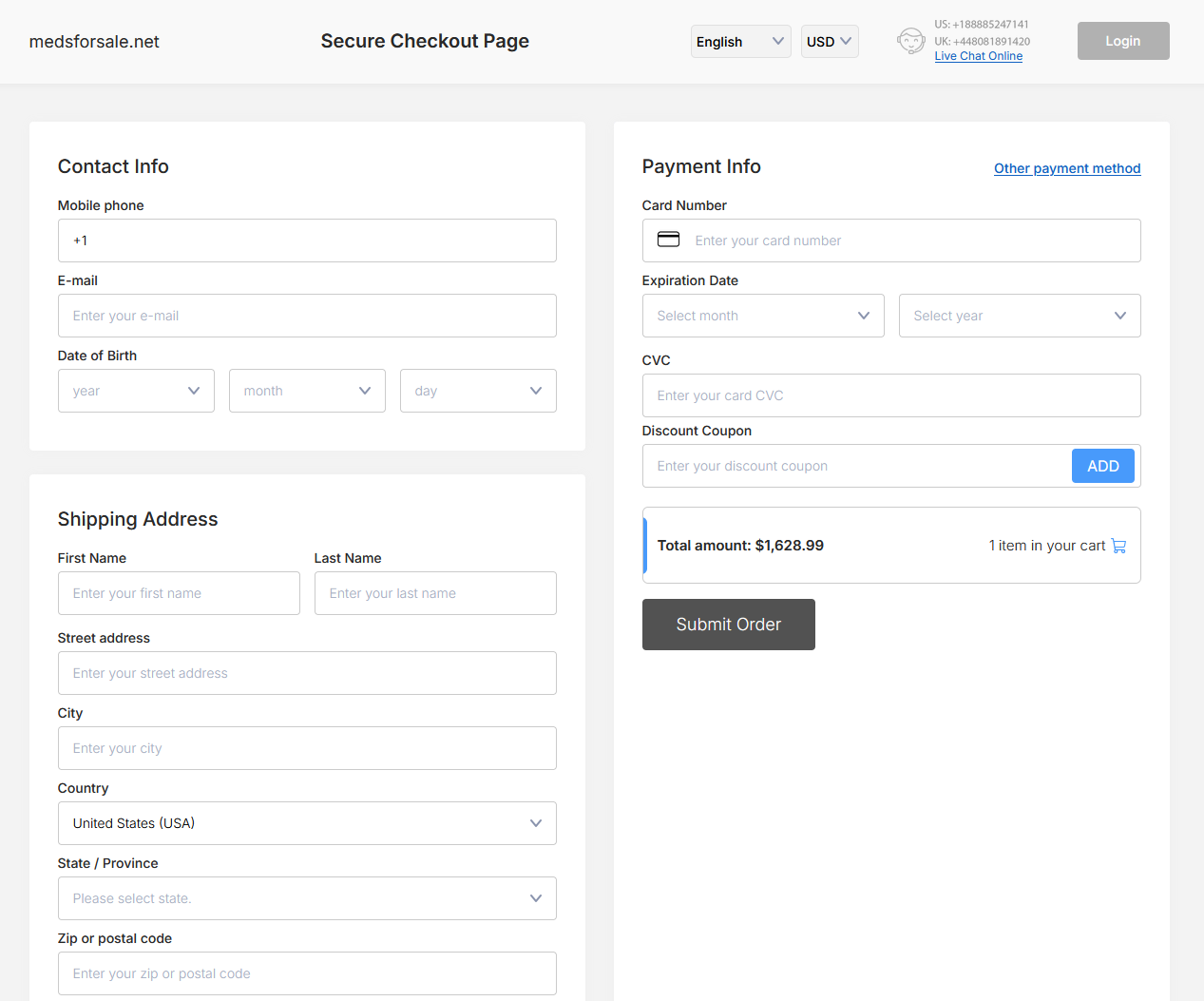 MedsForSale secure checkout page