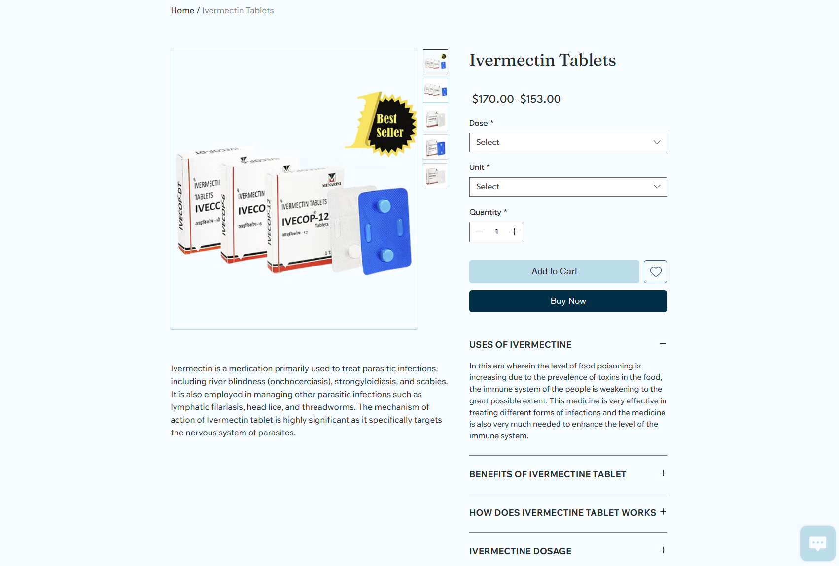 Product page showcasing detailed information