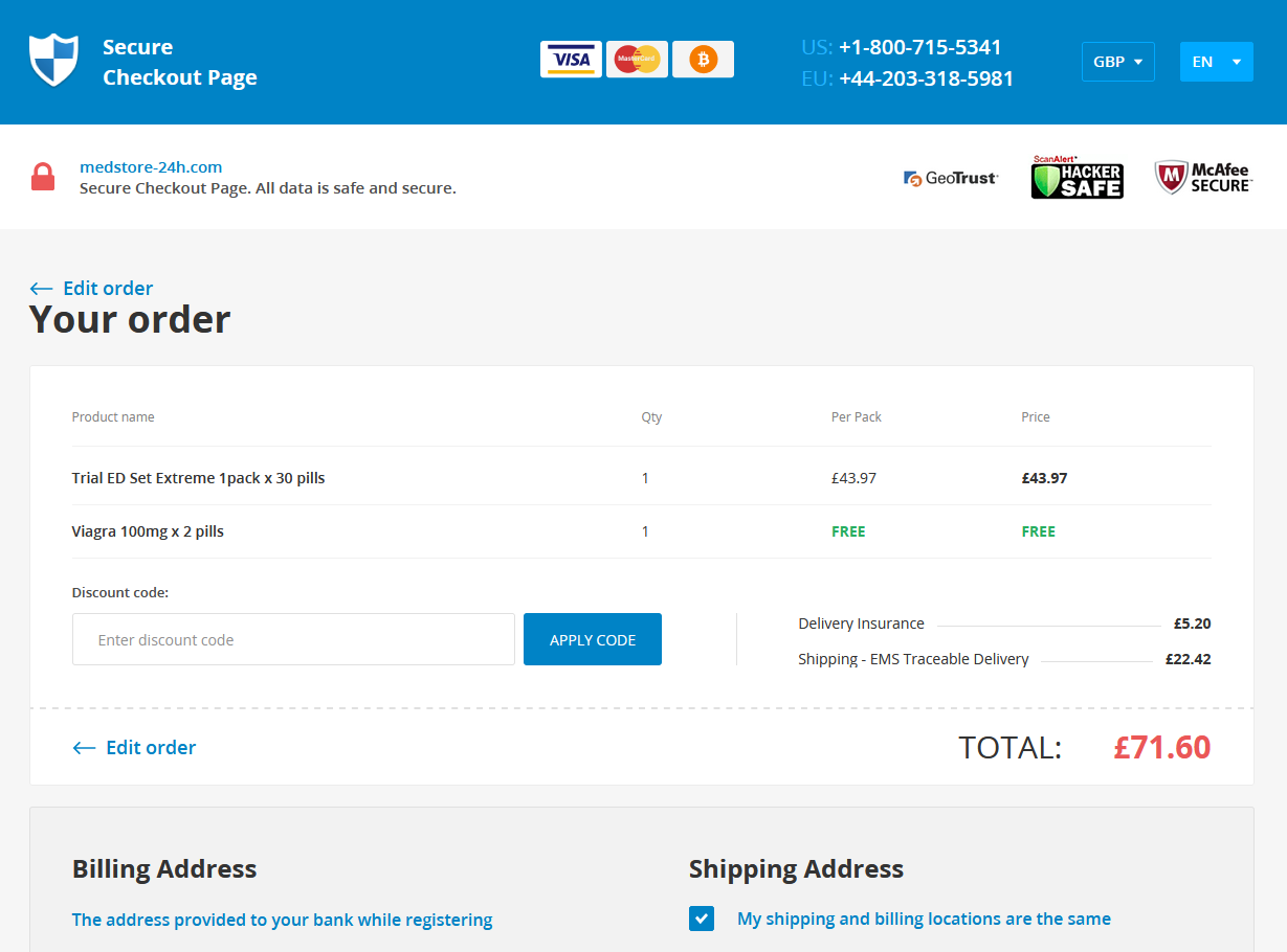 Medstore 24h checkout and shipping options