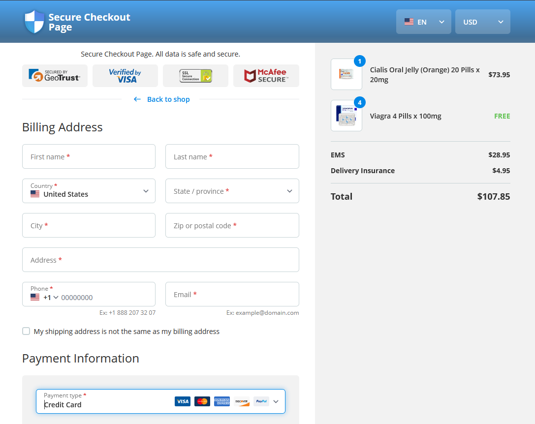 Medstore 365 secure checkout process
