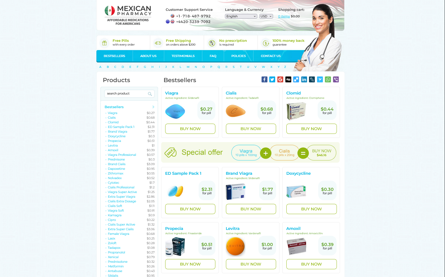Mexican Pharmacy homepage interface