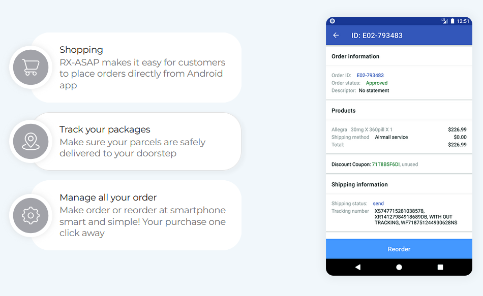 Mobile app order tracking screenshot