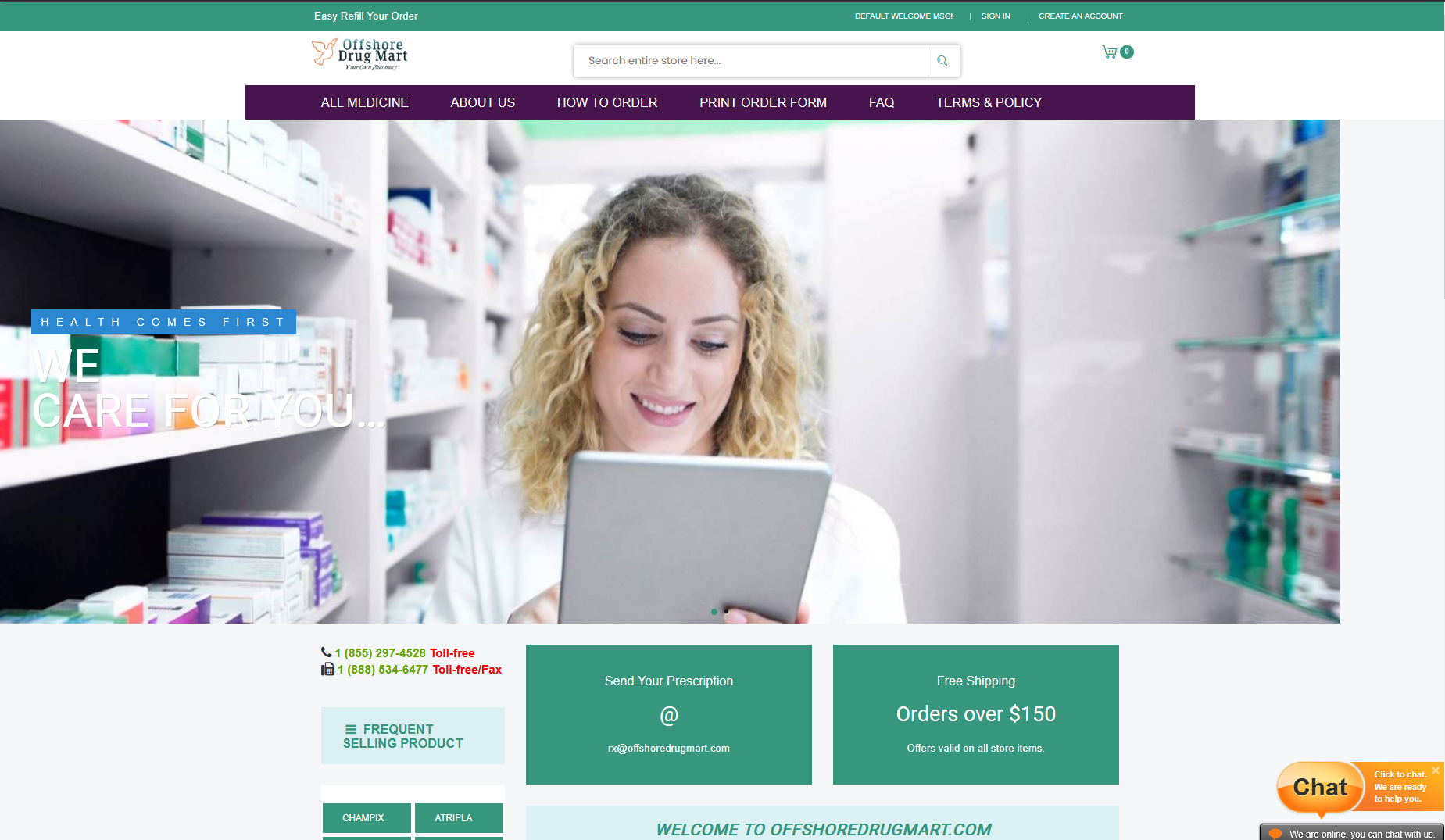 OffshoreDrugMart homepage layout