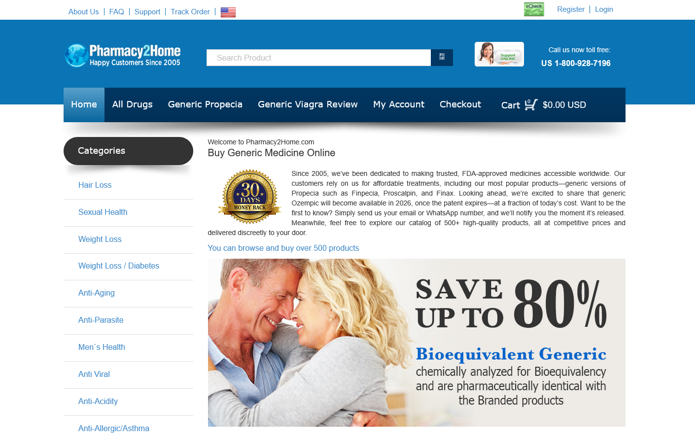 Pharmacy2Home homepage screenshot