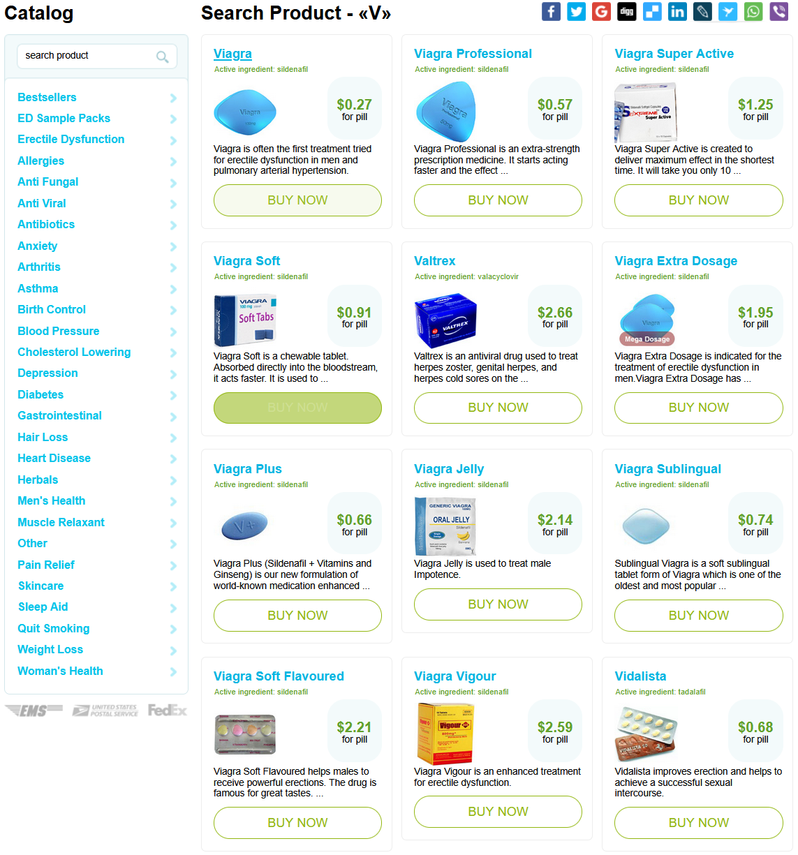 Product categories on PharmacyMall