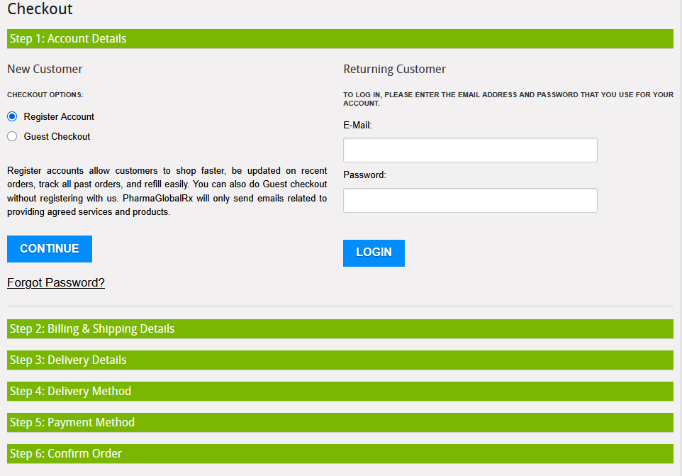 PharmaGlobalRx checkout and trust signals