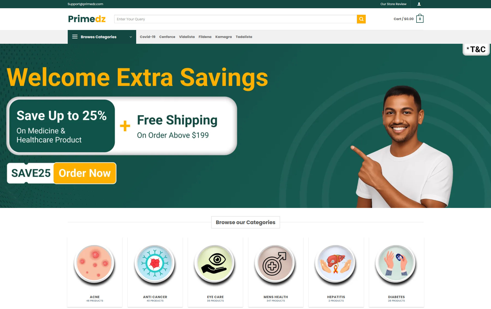 Primedz homepage interface