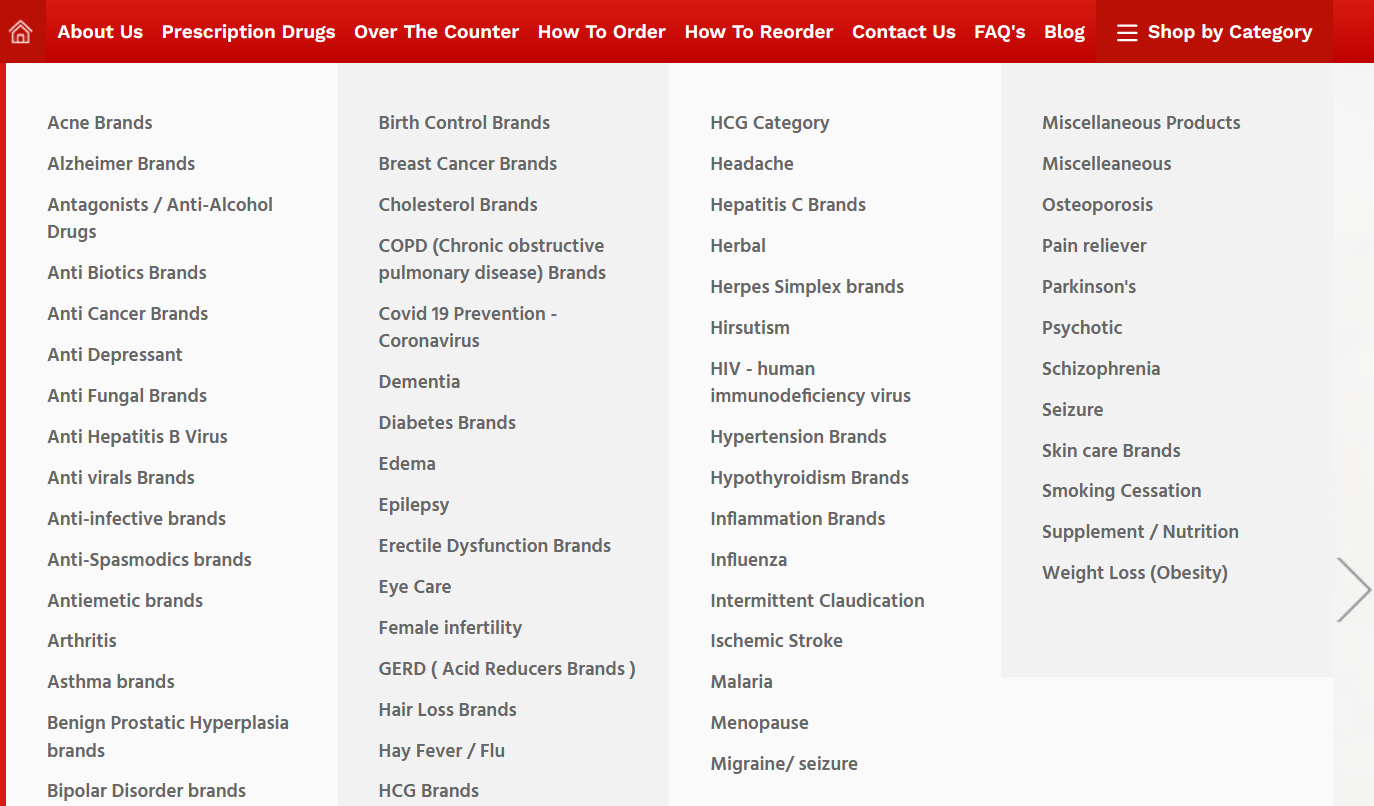 Product categories page