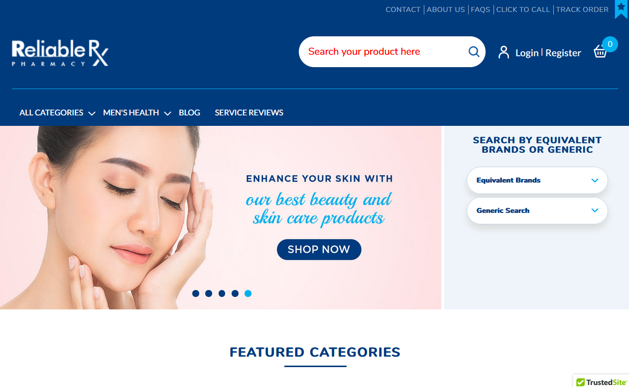ReliableRxPharmacy homepage interface