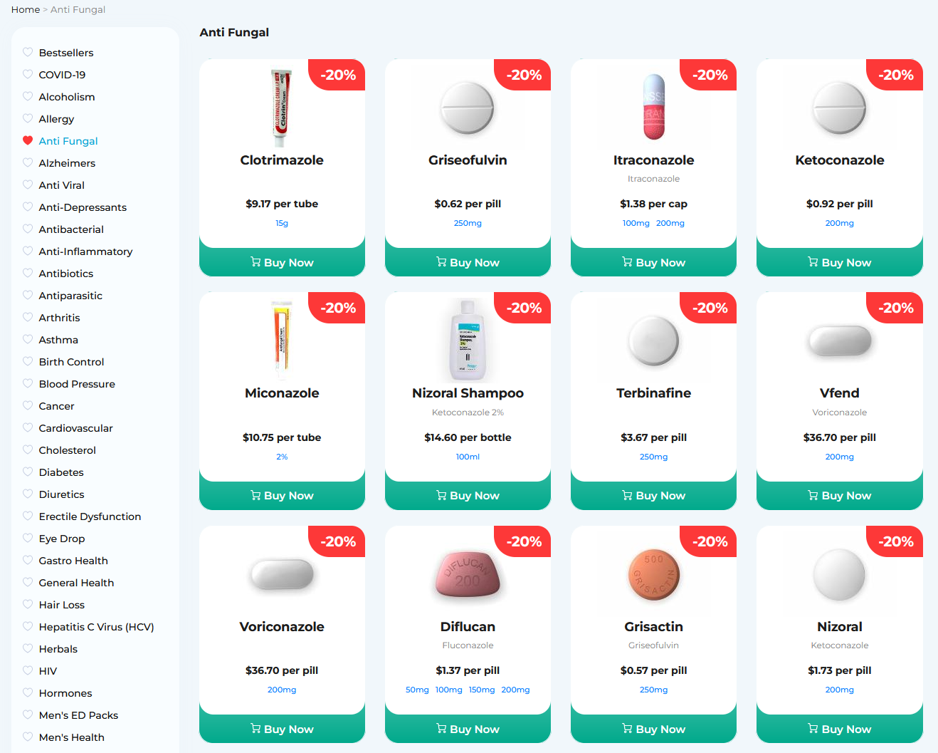 RxLoyal product category listing page