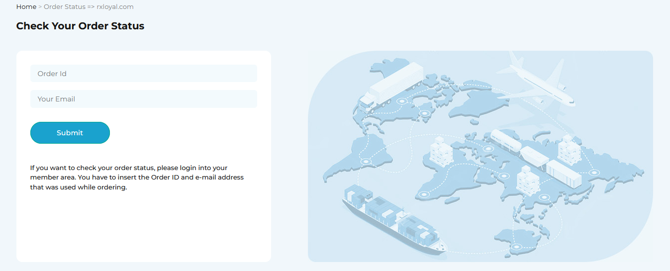 RxLoyal order tracking and customer support interface