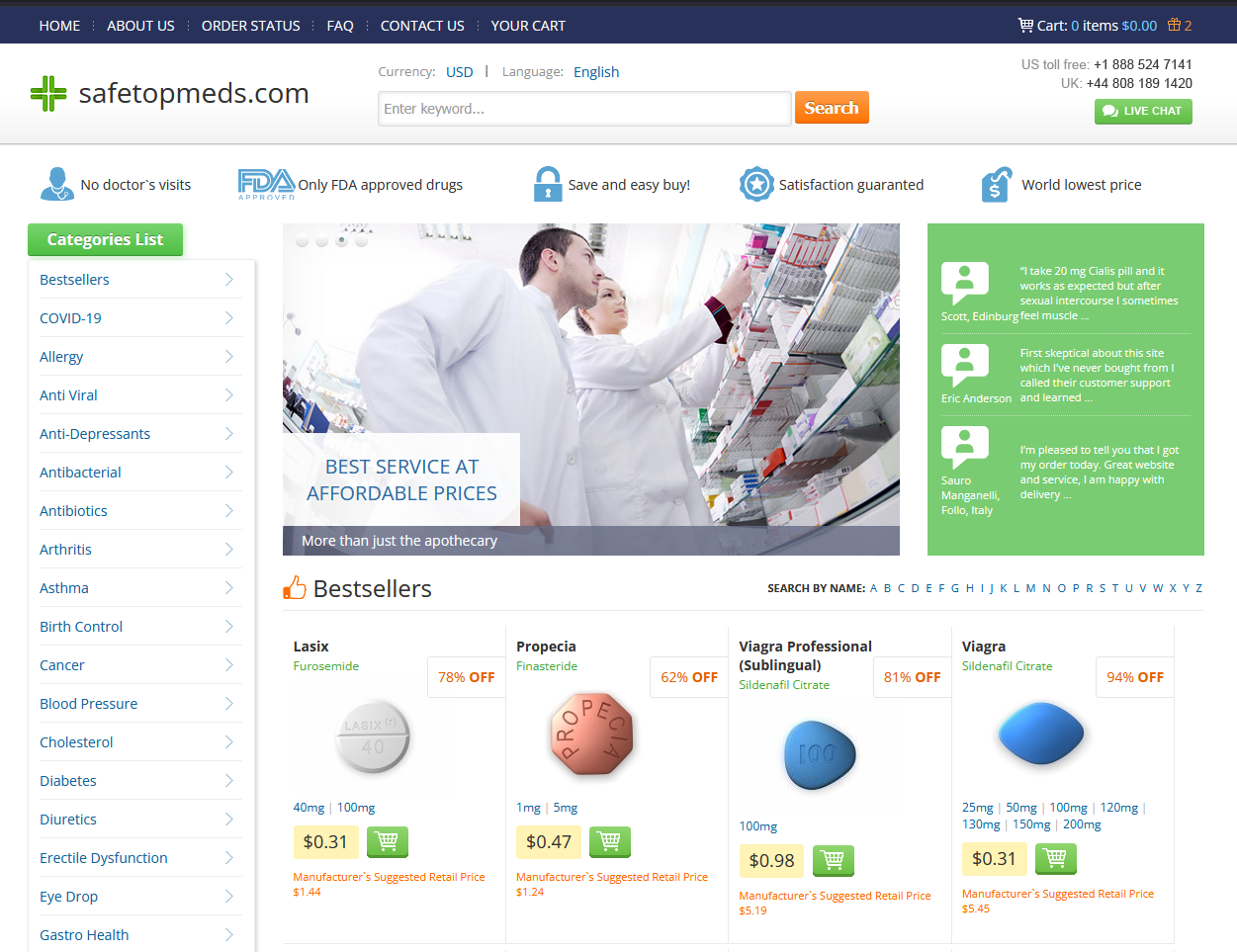 SafeTopMeds homepage layout