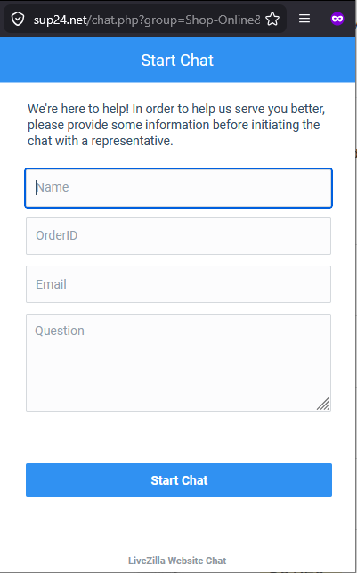 SafeTopMeds customer support chat window